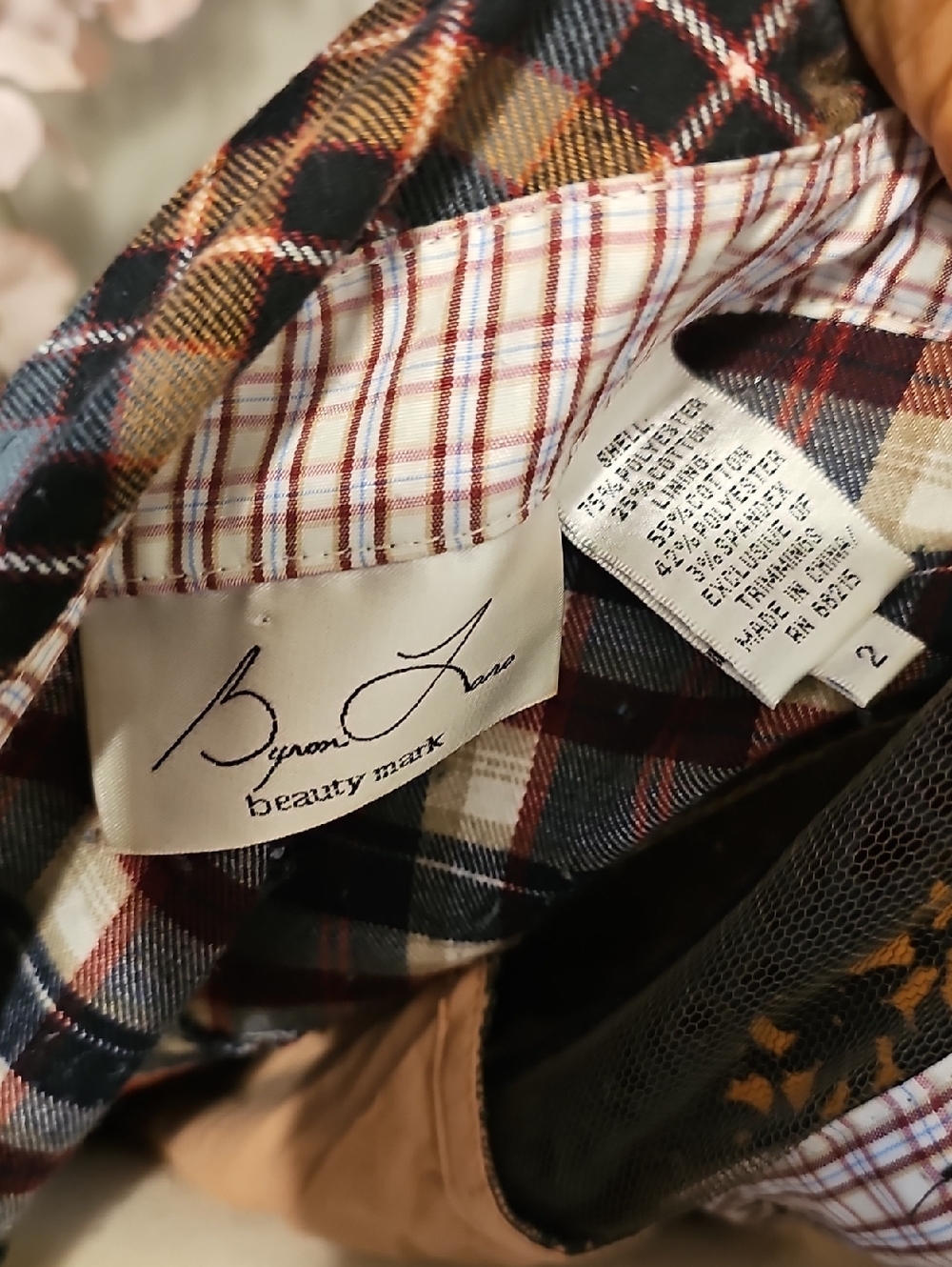 Byron Lars Plaid Sheer Panel Peplum Top - Picture 9 of 9